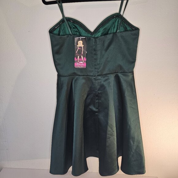 Womens Sweetheart Neckline Ruffled Whimsical Glam Strapless Dress Sz 7 HOCO GRN - Picture 11 of 16